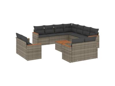 VIDAXL  Salon De Jardin Avec Coussins 12 Pcs Gris R&eacute;sine Tress&eacute;e