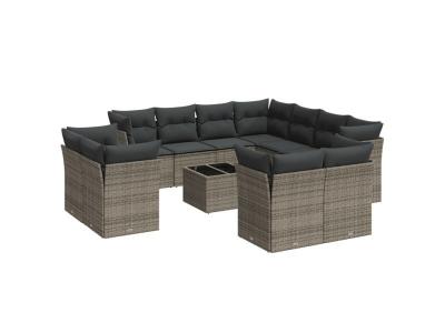  Vidaxl Salon De Jardin Avec Coussins 12 Pcs Gris R&eacute;sine Tress&eacute;e