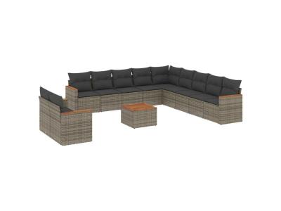 VIDAXL  Salon De Jardin Avec Coussins 12 Pcs Gris R&eacute;sine Tress&eacute;e