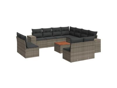 VIDAXL  Salon de Jardin avec Coussins 12 pcs - Gris / R&eacute;sine Tress&eacute;e