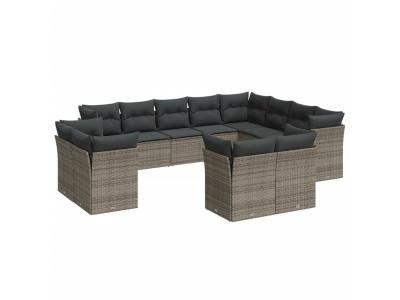 VIDAXL  Salon De Jardin Avec Coussins 12 Pcs Gris R&eacute;sine Tress&eacute;e