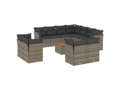  vidaXL Salon de Jardin avec Coussins 12 pcs, Canap&eacute;s de Terrasse, Ensemble de Meubles de Patio, Mobilier d'Ext&eacute;rieur, Gris 3256277 