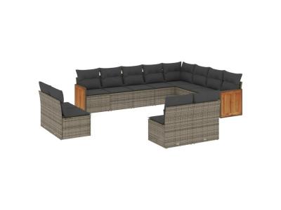 VIDAXL  Salon De Jardin Avec Coussins 12 Pcs Gris R&eacute;sine Tress&eacute;e