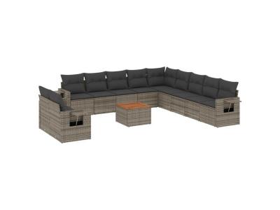 VIDAXL  Salon De Jardin Avec Coussins 12 Pcs Gris R&eacute;sine Tress&eacute;e