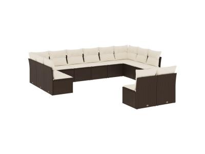 VIDAXL  Salon De Jardin Avec Coussins 12 Pcs Marron R&eacute;sine Tress&eacute;e