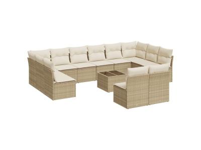 VIDAXL  Salon de jardin avec coussins 13 pcs beige r&eacute;sine tress&eacute;e 3218378