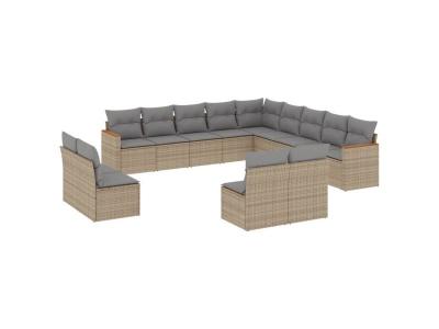  Vidaxl Salon De Jardin Avec Coussins 13 Pcs Beige R&eacute;sine Tress&eacute;e