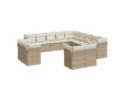 Vidaxl Salon De Jardin Avec Coussins 13 Pcs Beige R&eacute;sine Tress&eacute;e