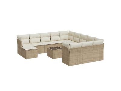 VIDAXL  Salon De Jardin Avec Coussins 13 Pcs Beige R&eacute;sine Tress&eacute;e