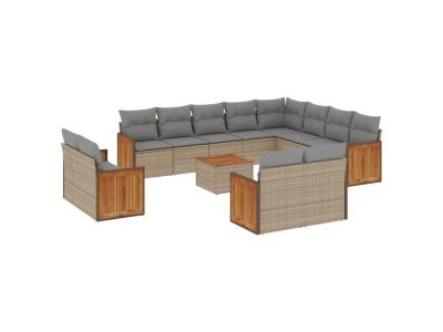 VIDAXL  Salon De Jardin Avec Coussins 13 Pcs Beige R&eacute;sine Tress&eacute;e