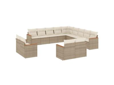 VIDAXL  Salon De Jardin Avec Coussins 13 Pcs Beige R&eacute;sine Tress&eacute;e