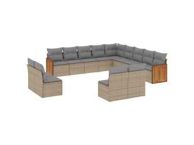 VIDAXL  Salon De Jardin Avec Coussins 13 Pcs Beige R&eacute;sine Tress&eacute;e
