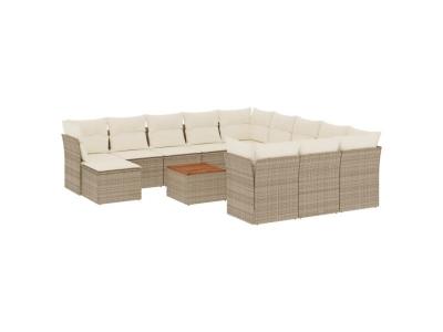  Vidaxl Salon De Jardin Avec Coussins 13 Pcs Beige R&eacute;sine Tress&eacute;e