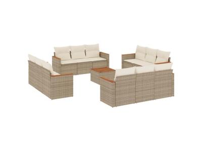 VIDAXL  Salon De Jardin Avec Coussins 13 Pcs Beige R&eacute;sine Tress&eacute;e