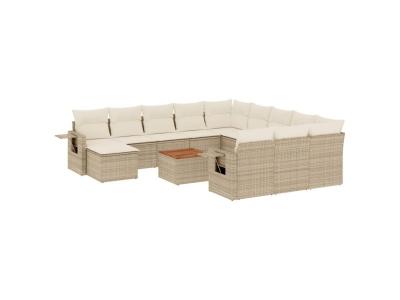 VIDAXL  Salon De Jardin Avec Coussins 13 Pcs Beige R&eacute;sine Tress&eacute;e