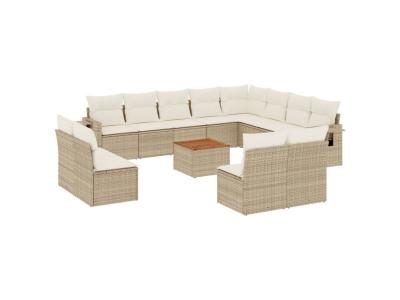 VIDAXL  Salon De Jardin Avec Coussins 13 Pcs Beige R&eacute;sine Tress&eacute;e