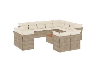  Vidaxl Salon De Jardin Avec Coussins 13 Pcs Beige R&eacute;sine Tress&eacute;e