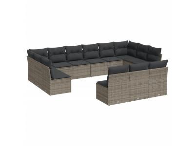 VIDAXL Salon de jardin avec coussins 13 pcs gris r&eacute;sine tress&eacute;e 3218390