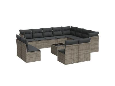 VIDAXL Salon de jardin modulable resine tressee 13 pieces gris 55 x 62 x 69 cm 12 personnes