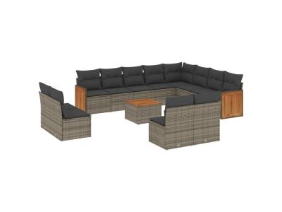  Vidaxl Salon De Jardin Avec Coussins 13 Pcs Gris R&eacute;sine Tress&eacute;e