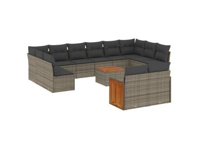  vidaXL Salon de Jardin avec Coussins 13 pcs, Canap&eacute;s de Terrasse, Ensemble de Meubles de Patio, Mobilier d'Ext&eacute;rieur, Gris 3260534 