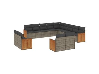  Vidaxl Salon De Jardin Avec Coussins 13 Pcs Gris R&eacute;sine Tress&eacute;e