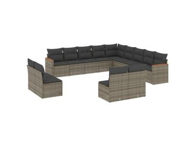  Vidaxl Salon De Jardin Avec Coussins 13 Pcs Gris R&eacute;sine Tress&eacute;e