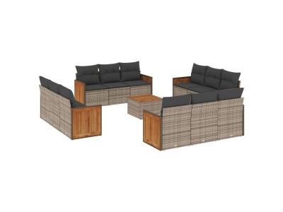 VIDAXL  Salon De Jardin Avec Coussins 13 Pcs Gris R&eacute;sine Tress&eacute;e