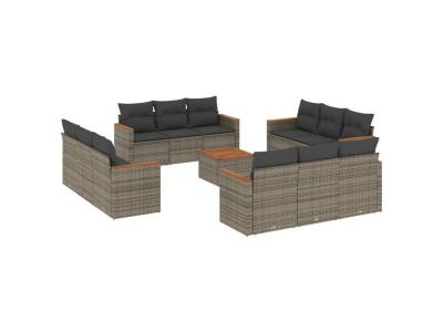 VIDAXL  Salon De Jardin Avec Coussins 13 Pcs Gris R&eacute;sine Tress&eacute;e