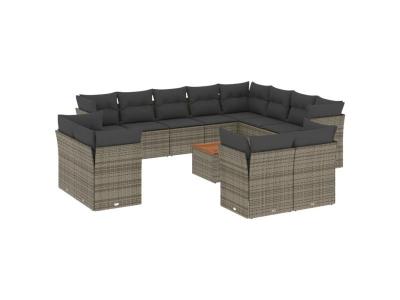 VIDAXL  Salon De Jardin Avec Coussins 13 Pcs Gris R&eacute;sine Tress&eacute;e