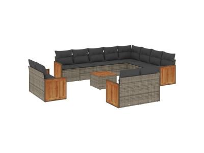 VIDAXL  Salon De Jardin Avec Coussins 13 Pcs Gris R&eacute;sine Tress&eacute;e