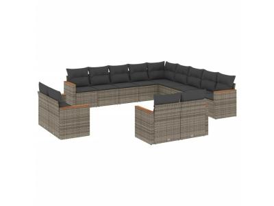  Vidaxl Salon De Jardin Avec Coussins 13 Pcs Gris R&eacute;sine Tress&eacute;e