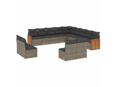VIDAXL  Salon De Jardin Avec Coussins 13 Pcs Gris R&eacute;sine Tress&eacute;e