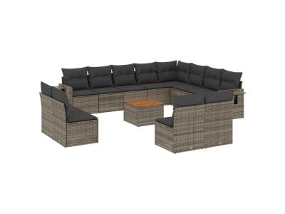 VIDAXL  Salon De Jardin Avec Coussins 13 Pcs Gris R&eacute;sine Tress&eacute;e