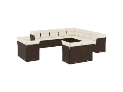 VIDAXL  Salon De Jardin Avec Coussins 13 Pcs Marron R&eacute;sine Tress&eacute;e