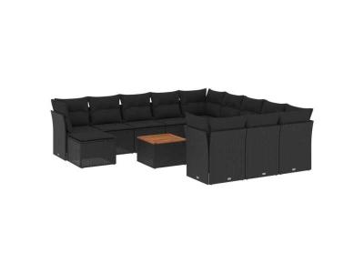VIDAXL  Salon De Jardin Avec Coussins 13 Pcs Noir R&eacute;sine Tress&eacute;e