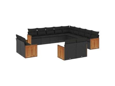 VIDAXL Salon De Jardin Avec Coussins 13 Pcs Noir R&eacute;sine Tress&eacute;e  