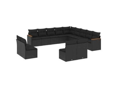  Vidaxl Salon De Jardin Avec Coussins 13 Pcs Noir R&eacute;sine Tress&eacute;e