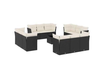 VIDAXL  Salon de jardin 13 pcs - Coussins noir - R&eacute;sine tress&eacute;e