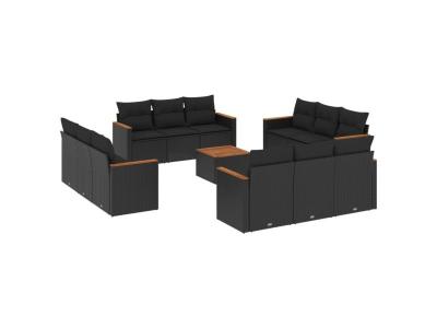 VIDAXL  Salon De Jardin Avec Coussins 13 Pcs Noir R&eacute;sine Tress&eacute;e