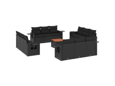 VIDAXL  Salon De Jardin Avec Coussins 13 Pcs Noir R&eacute;sine Tress&eacute;e