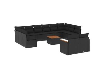  Vidaxl Salon De Jardin Avec Coussins 13 Pcs Noir R&eacute;sine Tress&eacute;e