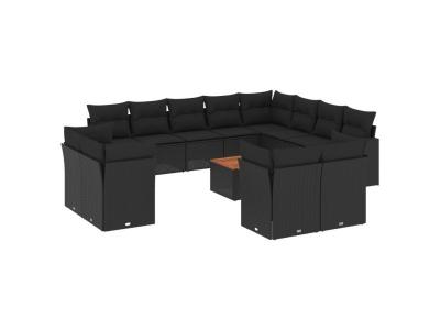 VIDAXL  Salon De Jardin Avec Coussins 13 Pcs Noir R&eacute;sine Tress&eacute;e