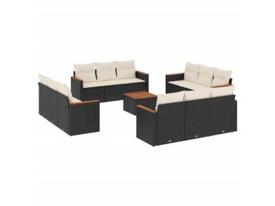 VIDAXL  Salon De Jardin Avec Coussins 13 Pcs Noir R&eacute;sine Tress&eacute;e