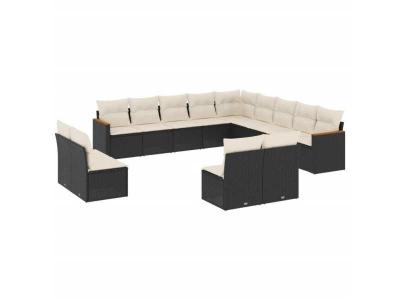 VIDAXL  Salon de jardin 13 pcs - Noir R&eacute;sine Tress&eacute;e