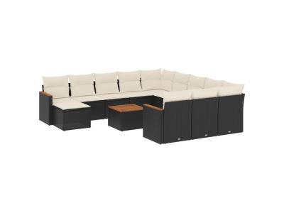 VIDAXL  Salon De Jardin Avec Coussins 13 Pcs Noir R&eacute;sine Tress&eacute;e