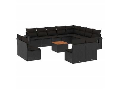 VIDAXL  Salon De Jardin Avec Coussins 13 Pcs Noir R&eacute;sine Tress&eacute;e