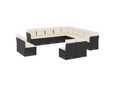 VIDAXL  Salon De Jardin Avec Coussins 13 Pcs Noir R&eacute;sine Tress&eacute;e
