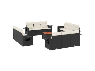VIDAXL  Salon De Jardin Avec Coussins 13 Pcs Noir R&eacute;sine Tress&eacute;e