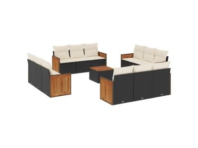 VIDAXL  Salon De Jardin Avec Coussins 13 Pcs Noir R&eacute;sine Tress&eacute;e